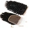 Peruana Curly Virgin cabelo Lace Encerramento Parte Oriente Livre Cabelo Humano Encerramento peruana profunda cabelo encaracolado Top Lace Closures 4x4Size Preto Natural