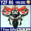 Zestaw do ciała Fairing ABS dla Yamaha YZF-R6 1998-2002 Wszystkie błyszczące czarne plastikowe nadwozie Set YZF600 YZFR6 98 99 00 01 02 VB32 + 7 prezenty