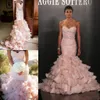 Kolorowe Różowe Syrenki Suknie Ślubne Bridal Suknie 2015 Custom Made Romantic Real Image Sweetheart Crystal Ruched Suknie Ślubne Vestidos