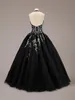 Vintage Colorido Vestido de Baile Preto Vestido de Noiva Gótico Halter Tule Saia Prata Bordado até o Chão Vestidos de Noiva Não Branco Alta Costura