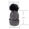 Dames fausse fourrure grand Pom Pom strass perles bonnet crâne casquette ample chaud tricoté chapeau de Ski A469