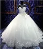 Abiti da sposa in cristallo di alta qualità Real Po Bling Bling Fasciatura posteriore Tulle Appliques Abiti da sposa lunghi fino al pavimento294P