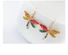 Ny Punk Style Fashion 18kgp / 925 Silver LifeLike Drip Rainbowful Dragonfly Shape Smycken Set Legering Halsband Örhängen Tillbehör för kvinnor
