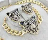Ensemble de bijoux collier/bracelets/boucles d'oreilles en cristal léopard plaqué or pour femmes