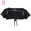 Artı Boyutu Siyah Brocade Faux Deri Kısa Kollu Steampunk Ceket Kadınlar Bolero Eşleşen Korseler ve Bustiers Gotik Giyim