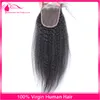 9A Mongol Kinky Em Linha Reta Cabelo Humano Com Fechamento Livre Médio Três Parte Italiano Yaki Grosso Lace Encerramento Com Bundles 4 pçs / lote