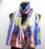 1pcs Blue Garden Pink Fence Scarves Women's Fashion Satin Oil Painting Long Wrap Shawl Beach Silk Scarf 160X50cm