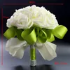2015 Hot Bridal Wedding Bouquet Wedding Decoration Artificial Bridesmaid Bouquets Beads Crystal Fake Flower Rose Cream Green Cheap