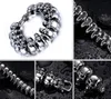 Hot Cool Style HigH Polished Stainless Steel Silver Biker skull in row wave pattern Chain Link Bracelet Men's Jewelry 24mm 8.66'