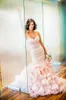Kolorowa różowa syrena ślubna suknie ślubne Suknie 2015 Custom Made Romantic Real Image Sweetheart Crystal Ruched Suknie ślubne Vest8790185