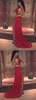 Glitzernde rote Meerjungfrau-Abschlussballkleider, tiefer V-Ausschnitt, offener, rückenfreier Reißverschluss, Pailletten-Partykleid, sexy, seitlich geschlitzte Sweep-Schleppe, formelle Abendkleider