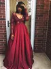 2019 Elegant Burgundy Deep VNeck Long Sleeve Prom Dresses ALine Dark Red Prom Gown Top Lace Floor Length Cheap African Party Gow9444462