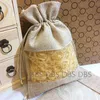 Sacchetti regalo in organza di lino e iuta trasparenti 15x22 cm (6"x8.5") Olio essenziale Shampoo liquido per il trucco Tela per il trucco Sacchetti promozionali in lino per gioielli