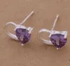 Fashion (Jewelry Manufacturer) 40 pcs a lot Big Purple heart diamond earrings 925 sterling silver jewelry factory Fashion Shine Earrings