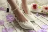 2015 White Lace Wedding Shoes Pearls Beading Applique Fashion Bridal Shoes Hand Made Cheap Modest Sexy Elegant Free Shipping In Stock New