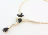 Schmuck Sets White Pearl und schwarze Granat-18K Gold überzogene Halsketten-Ohrringe Frauen Hochzeit Set