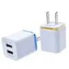 Dual 2 USB-portar Väggladdare 2.1a US EU-kontakt AC Power Gold Frame Travel Adapter för iPhone 7 Samsung S7 Universal