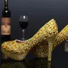 Rhinestone Women Party Prom High Heels Gold Color Fashion Bankiet Dress Buty Pageant Event Buty 10 cm Wedding Bridal Shoes