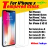 Für iPhone X 8 8Plus 6S Displayschutzfolie aus gehärtetem Glas für Samsung S6 Edge S8 Note 8 klarer Filmschutz ohne Verpackung