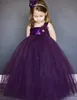 女の子紫の正方形のノースリーブボールガウンの花のガールのドレスのためのページェントのドレス花の山の長さのオーガンザページェントのガウン子供たち
