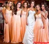 Coral Cap Sleeves Beaded Bridesmaids Dresses Long Empire Plus Size Pregnant Maternity Crystal Chiffon Beach Maid Of Honor Party Prom Gowns