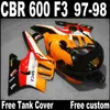 Motorcykel Fairing Kit för Honda F3 CBR600 1997 1998 Red Black Orange Bodywork Set CBR 600 97 98 Fairings QY3