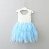 Розничная летняя новая кружевное платье для девочек, газовое платье принцессы с жилетом, праздничный сарафан для девочек, многослойное платье, детская одежда E16900251C8442190