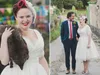 2015 vestido de noiva manica corta scollo a V piega raso lunghezza tè vintage plus size abiti da sposa corti