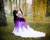Purple and White Ombre Gothic Wedding Dresses Strapless with Lace and Organza Appliques Cascading Ruffle Chapel Train Ball Gown Bridal Dress