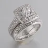 Taglia 5 6 7 8 9 10 Gioielli Princess Cut 14kt White Gold Piecato GEM TOPAZ Full Topaz Simulato Diamond Wedding Engagement Ring Set G291M