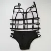 Купальники Черно-белые купальники женские сексуальные с открытой клеткой бикини с вырезами купальник с ремешками купальный костюм пляжное бикини maillot de bain V156