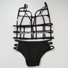 Badebekleidung Schwarz-weiße Badebekleidung für Damen, sexy, aushöhlen, Käfig-Bikini, ausgeschnittener Badeanzug, Riemchen-Badeanzug, Strand, Biquini, Maillot de Bain, V156