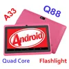 Q88 Allwinner A33 쿼드 코어 7 "인치 태블릿 PC 용량 성 안 드 로이드 4.4 512MB 4GB WiFi 카메라 플래시 라이트 무료 DHL에 의해 무료 배송