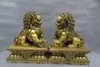 10" Chinese Pure Brass FengShui Guard home's Foo Fu Dog Men Lion Statue Pair