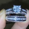 SZ 5/6/7/9/9/10 Zaręczyny Retro Luxury Jewellery White Topaz 10kt Czarny Złoto Wypełnione Ślub Ślub DiaMonique Symulacja pierścienia diamentowego Zestaw prezent