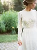 Bohemian Country Wedding Suknie Z Długim Rękawami Bateau Neck A Line Lace Aplikacja Szyfonowa Boho Suknie Ślubne Tanie