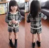 Alto Bebê Bonito Meninas Houndstooth Cardigan Curto Dois Peças Suits Roupas De Roupas Conjuntos Meninas Boutique Roupas Crianças Crianças Roupas