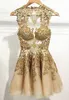 Fashionable Cocktail Dresses Gold Applique A Line Homecoming Dresses Crew Neck Sleeveless Zip Back Mini Length Tulle Short Prom Go5958727