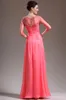 2015 pure vintage avondjurken bateau doorzichtige lange 3/4 mouwen vloer lengte watermeloen-rode vrouwen formele prom pageant jurken kralen