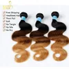 Three Tone Ombre Peruvian Virgin Human Hair Extensions 1B/4#/27# 3 Tone Ombre Brown Blonde Peruvian Body Wave Human Hair Weave Bundles