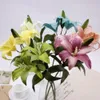 6 Colors LILY BUNCH Artificial Lilies Fake Silk Posy Wedding Flowers Bush Basket Fake Flower for Christmas Home Decorations Length 57cm