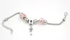 Free Shipping Wholesale DIY Charms Bracelets European Style Pink Beads Normal Key Heart Lock Bracelets Jewelry Cheap Gift