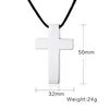 Schlichter, schlichter Kreuz-Anhänger aus Edelstahl mit schwarzer Kordel, gotischer Unisex-Schmuck, gravierte, hochglanzpolierte, glatte Kreuz-Halskette