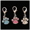 Mode Paw Taggar Pet Pendant Collar Rhinestone Pendant Söt Charms With Hooks Dog Djur Dekoration Tillbehör ZA5428