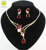 18K Gold Plated Black/Blue/Red/Purple Zircon Beads Crystal Pendants Necklace Earring Sets Fashion Women Party Jewelry Sets