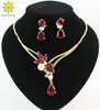 18K Gold Plated Black/Blue/Red/Purple Zircon Beads Crystal Pendants Necklace Earring Sets Fashion Women Party Jewelry Sets