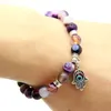 New Arrival Jewelry Whole 8mm Beaded Natural Purple Agate Stone Beads Hamsa Hand Yoga Braclets Gift for men and women1953