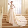 ZCL02 Günstige Illusion Mieder Spitze 34 Langarm Brautkleider 2019 Herbst Champagner Weiß Satin A-Linie Country Rustic Chic Bridal2984651