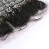 Kulak 13x4 Tam Dantel Frontal Derin Dalga 1B / Gri Ombre Brezilyalı Virgin İnsan Saç dantel frontals için Koyu Kök Gümüş Gri Ombre Kulak