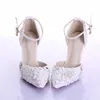 Fashion Handmade White Pearl Wedding Shoes Pointed Toe Ankle Strap Bridal Dresses Shoes Women Party Prom Shoes Rhinestone Pumps